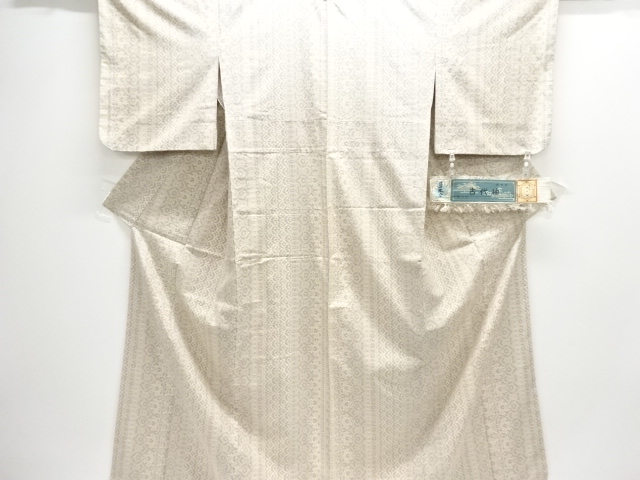 林宗平作　草木染　花更紗模様織り出し手織り紬単衣着物